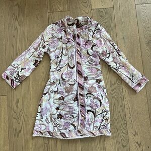 Emilio Pucci For Formit Rogers Pink & Brown Floral Belted Robe Top Dress Fits S